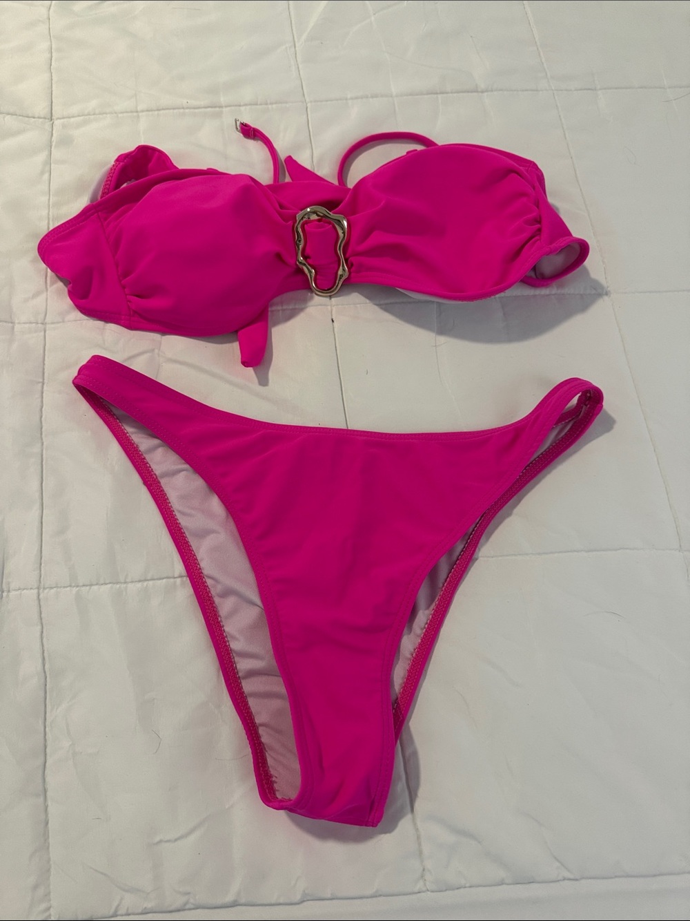 Hot Pink Bandeau Bikini Set with Gold Accent